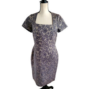 Banana Republic Gray Brocade Lace Square Neck Elegant Sheath Dress Sz 10
